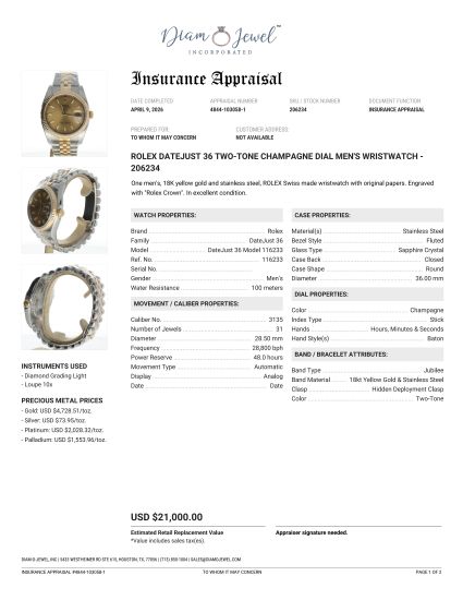 Rolex DateJust 36 SS 116233 Champagne Dial Mens 36-mm Automatic self-wind Sapphire crystal. Swiss Made Wristwatch.