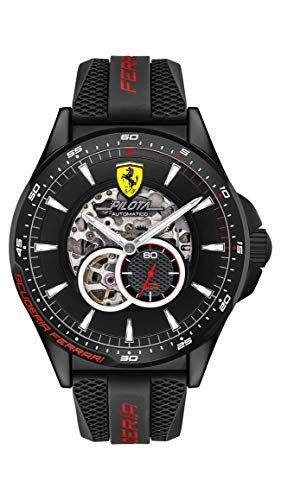 Ferrari Men's Pilota Quartz Black IP and Silicone Strap Casual Watch, Color: Black (Model: 830600)