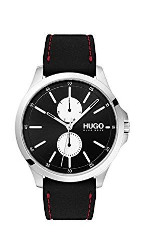 Hugo Men's #Jump Quartz Stainless Steel and Rubber Strap Casual Watch, Color: Black (Model: 1530001)