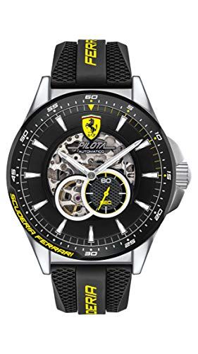 Ferrari Men's Pilota Quartz Black IP and Silicone Strap Casual Watch, Color: Black (Model: 830601)