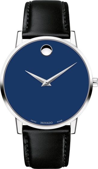Movado Classic Museum Stainless-steel 0607313 Blue Dial Mens 40-mm Quartz Sapphire crystal. Swiss Made Wrist Watch
