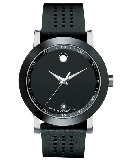 Movado museum Stainless-steel 606507 Black Dial Mens 42-mm Quartz Sapphire crystal. Swiss Made Wrist Watch