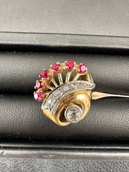 Gemstone Ruby and Diamonds Cocktail Ring in 14k Yellow Gold
