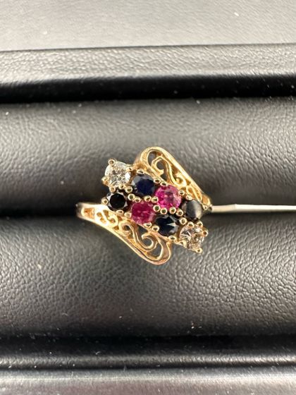 Gemstone Sapphire and Diamond Ring in 10K Yellow Gold