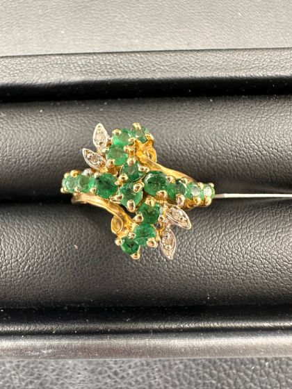 Gemstone Emerald and Diamond Cocktail Ring in 14k Yellow Gold
