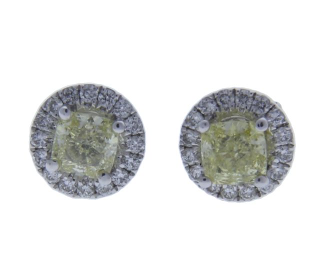 1.08ct Fancy Yellow Cushion & White Diamond 18k WG Halo - 201762
