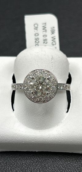 0.92 CT Rings-Halo, Diamond 18k White Gold GIA-205383