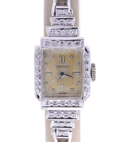Benrus Vintage Steel-and-14k-gold AE13 Gold Dial Womens 18-mm Manual Glass cryst