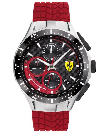 Ferrari Men's Race Day Stainless Steel Quartz Watch with Silicone Strap, Red, 22 (Model: 0830697)