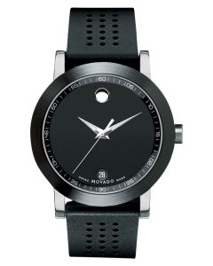Movado museum Stainless-steel 606507 Black Dial Mens 42-mm Quartz Sapphire crystal. Swiss Made Wrist Watch