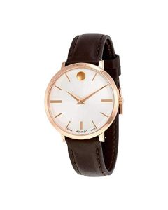 Movado Ultra Slim Silver Dial Leather Strap Ladies Watch 0607093