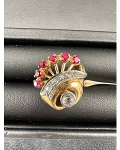Gemstone Ruby and Diamonds Cocktail Ring in 14k Yellow Gold