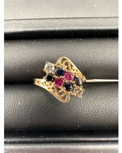 Gemstone Sapphire and Diamond Ring in 10K Yellow Gold