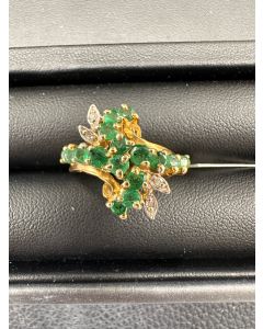 Gemstone Emerald and Diamond Cocktail Ring in 14k Yellow Gold