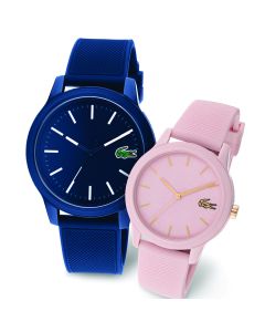 Set 2 Lacoste Watches 12.12 unisex TR90 Quartz Watch with Silicone Strap, Blue/Pink, (Model: 2070008)