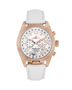 Abingdon Womens Katherine Rose Sun Chronograph ATIS Pilot Watch KA-RSUN with White Leather Strap