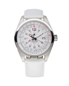 Abingdon Amelia Cloud White GMT Pilot Watch with White Leather Strap AM-CW