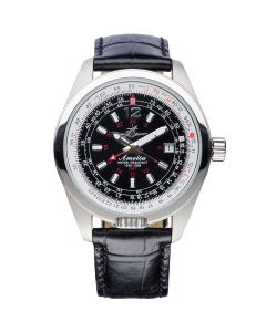 Abingdon Amelia Runway Black GMT Pilot Watch with Black Leather Strap AM-RB