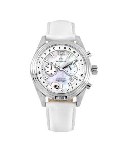 Abingdon Womens Katherine Pearl White Chronograph ATIS Pilot Watch with White Leather Strap KA-PWHI