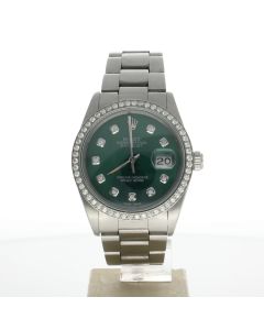 Rolex DateJust 36 Stainless-steel 16030 Green Dial Mens 36-mm Automatic self-wind Sapphire crystal. Swiss Made Wrist Watch