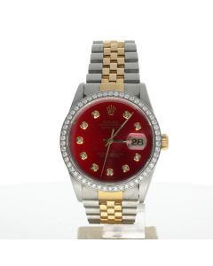 Rolex DateJust 36 Stainless-steel 16233 Red Dial Mens 36-mm Automatic self-wind Sapphire crystal. Swiss Made Wrist Watch