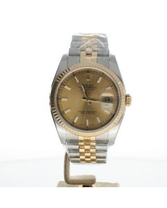 Rolex DateJust 36 SS 116233 Champagne Dial Mens 36-mm Automatic self-wind Sapphire crystal. Swiss Made Wristwatch.