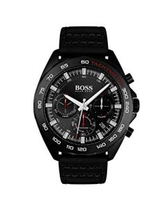 BOSS Men's Intensity Quartz Black IP and Leather Strap Casual Watch, Color: Black (Model: 1513662)